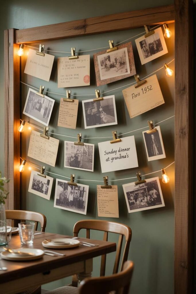 Vintage Rustic Hanging Photo Clips Wall