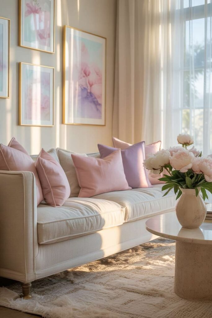 Beige Sofa with Soft Pastel Elegance
