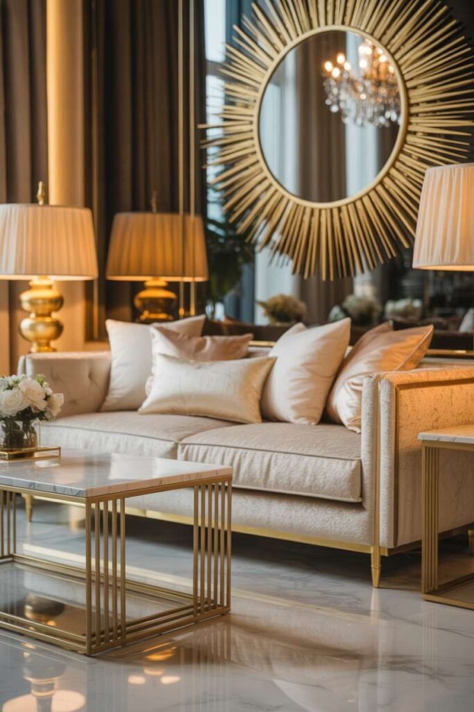 Beige Sofa with Luxurious Gold Touches