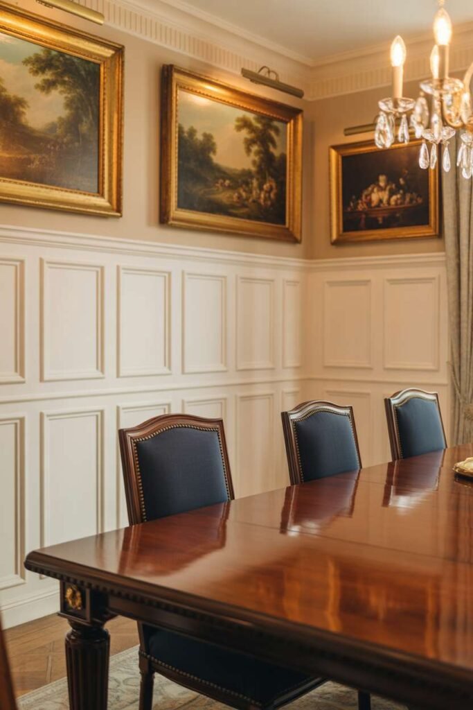 Traditional Dining Room with Wainscoting Walls
