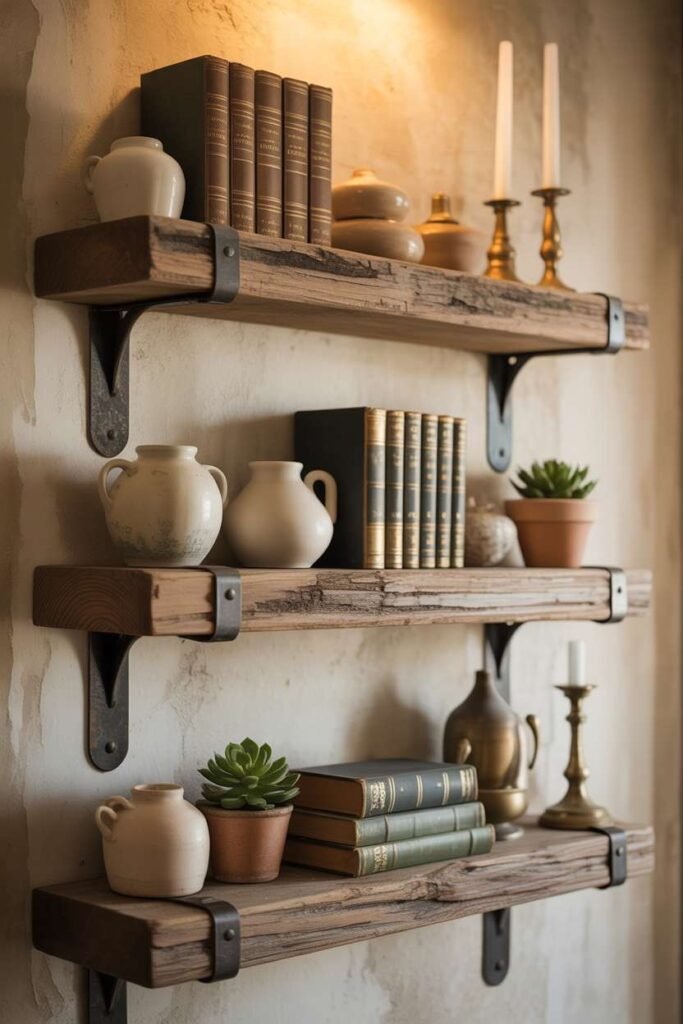 Vintage Wooden Floating Shelves Display