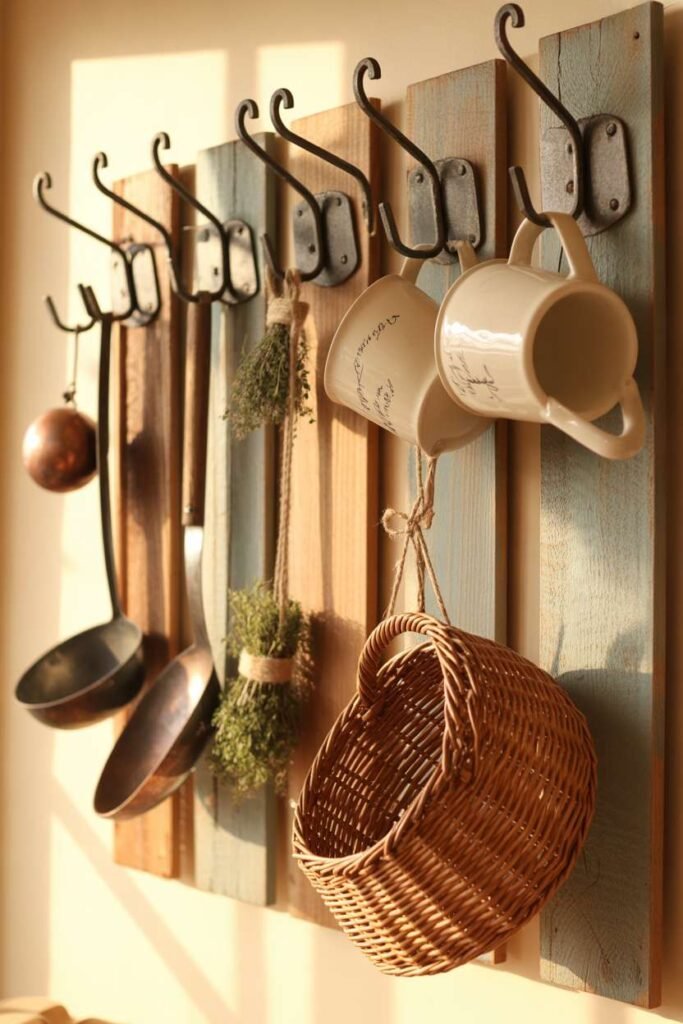 Vintage Rustic Metal Wall Hooks Display