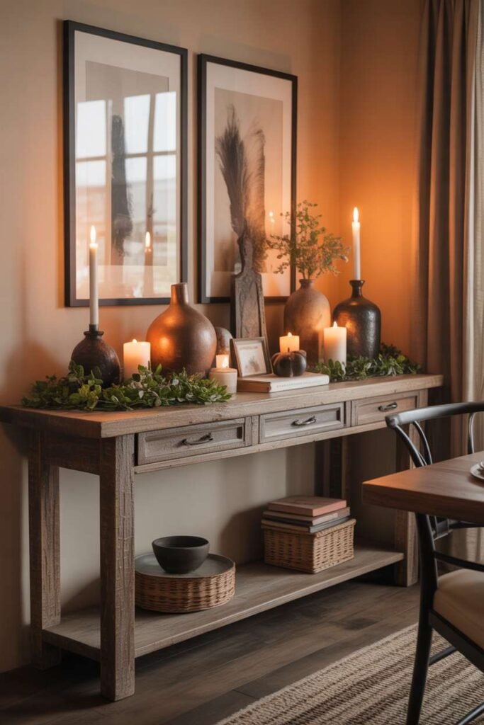 Western Rustic Dining Console Table Styling