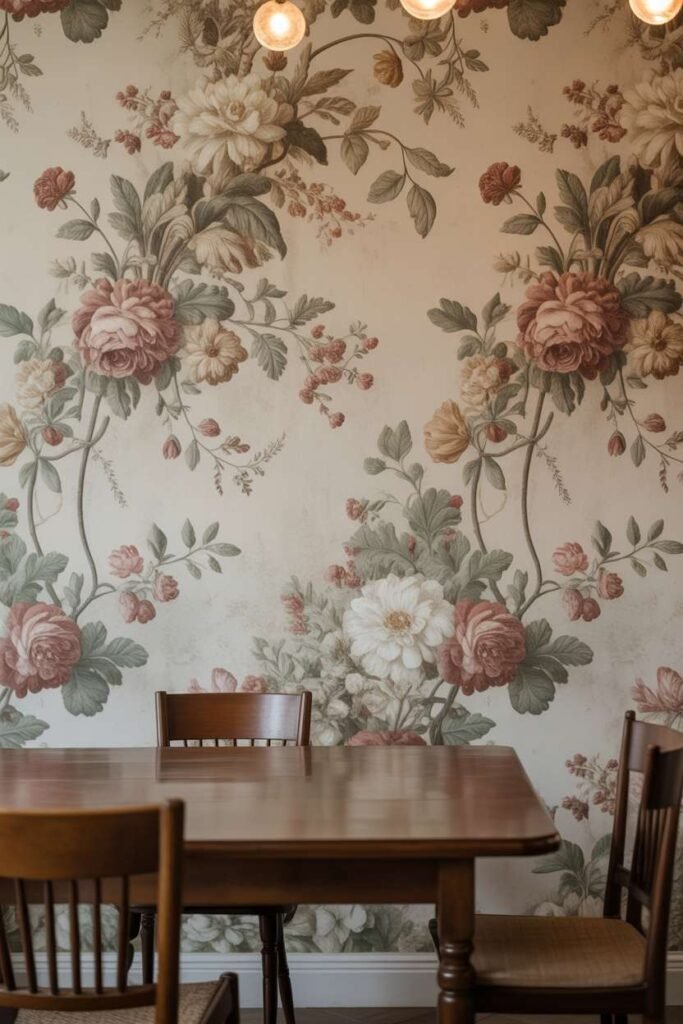 Vintage Floral Wallpaper Accent Wall