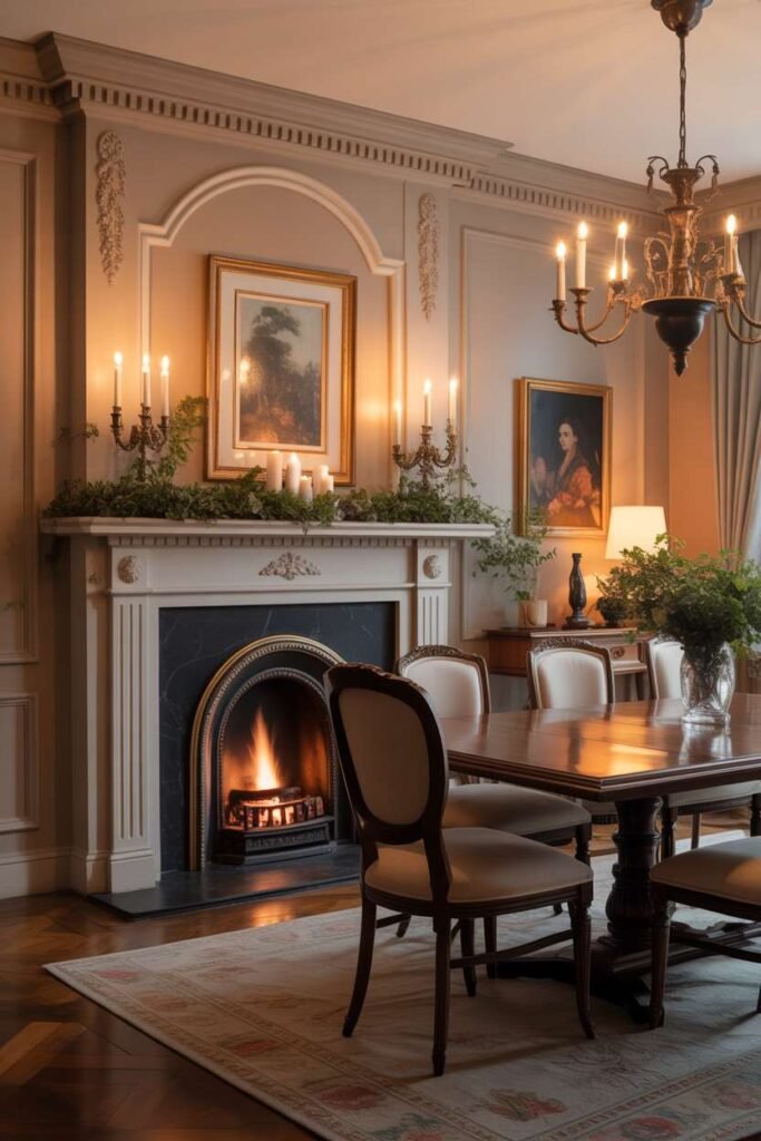 Traditional Dining Room with Fireplace Focal Point