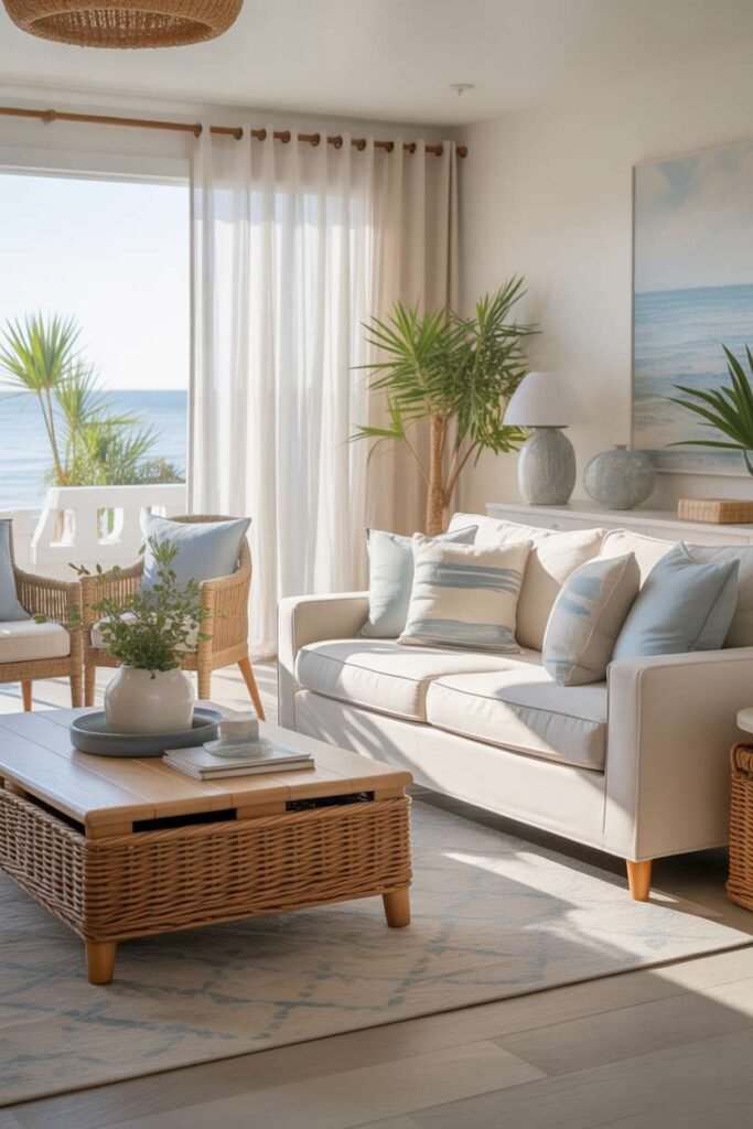 Beige Sofa with Coastal Calm Theme