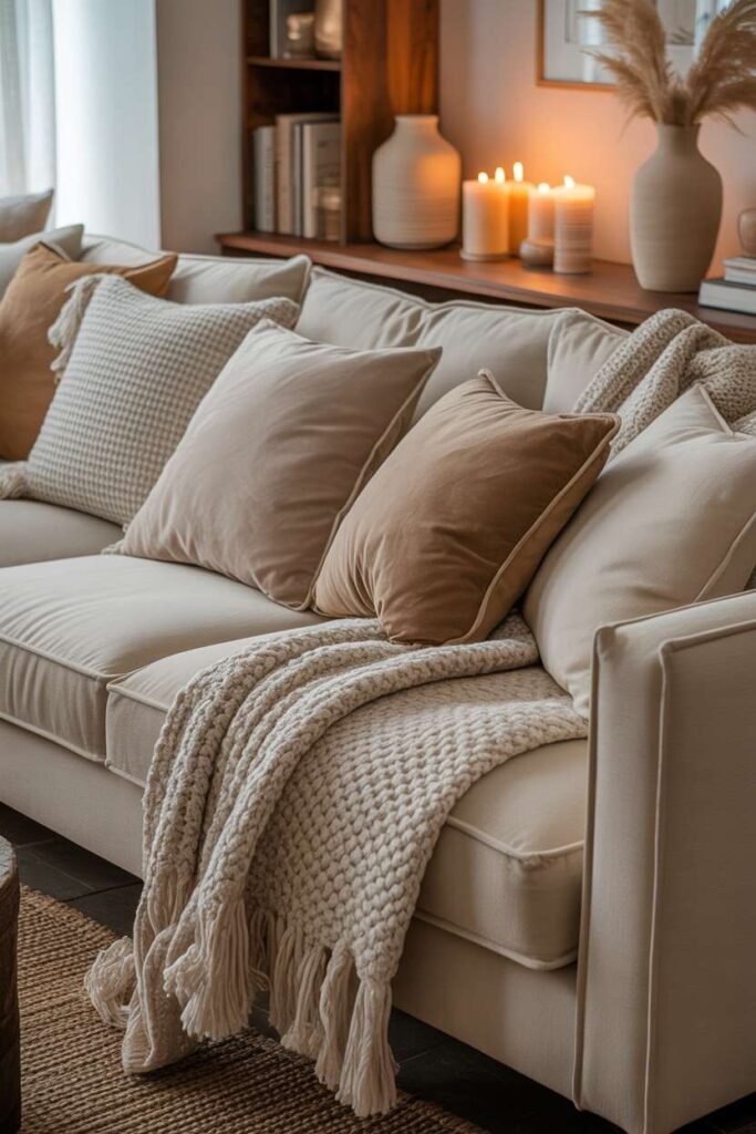 Beige Sofa with Rich Layered Textures
