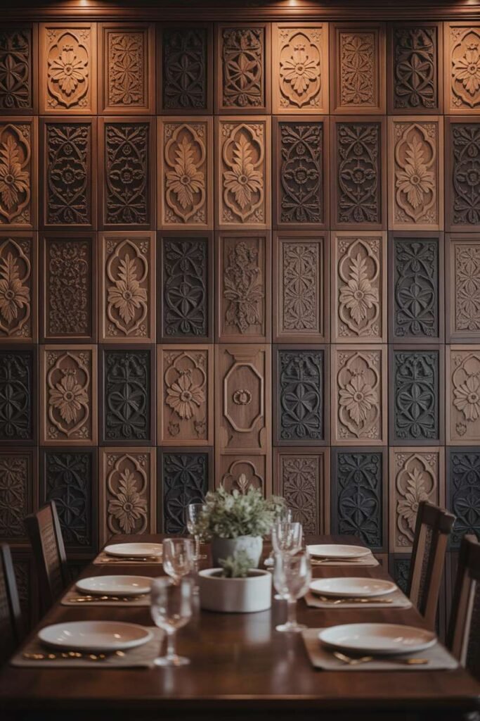 Vintage Carved Wooden Wall Panels