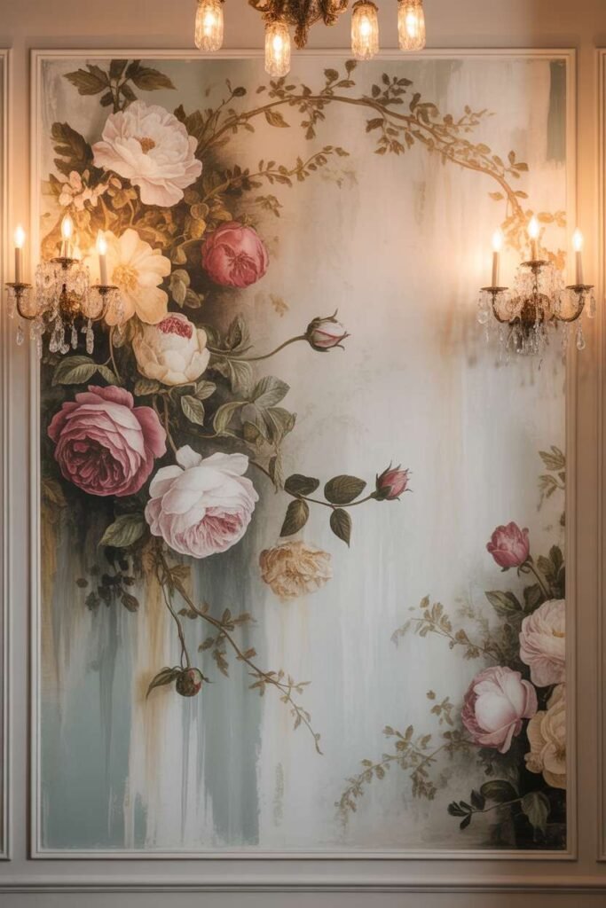  Vintage Hand-Painted Floral Mural Wall