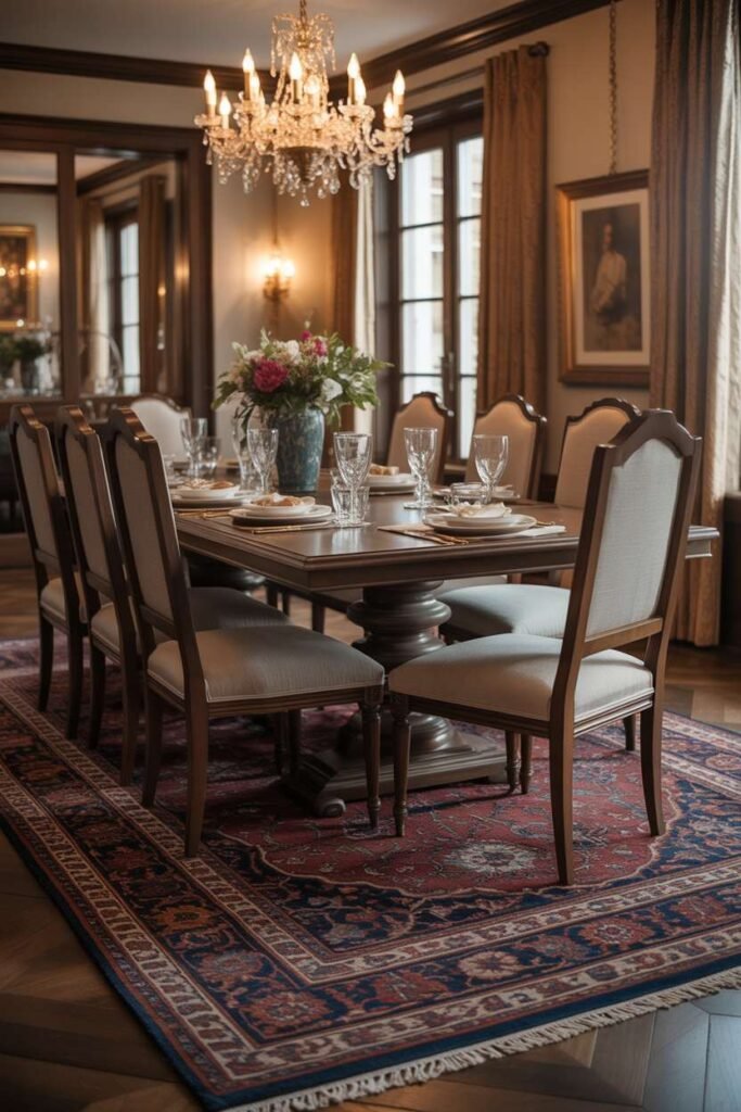 Traditional Dining with Ornate Rug Setting