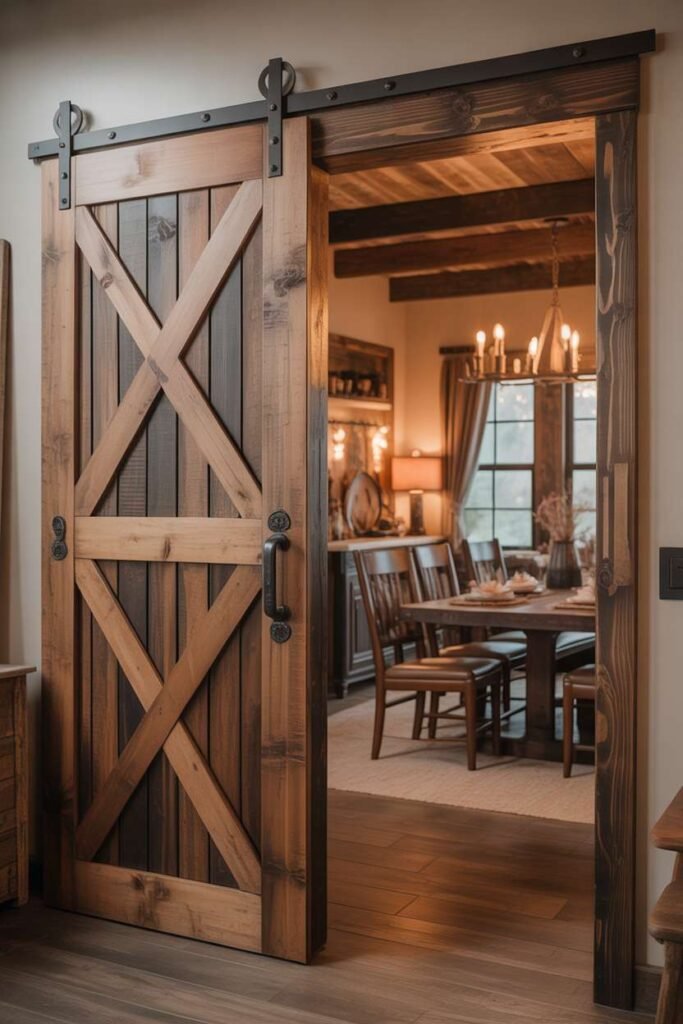 Western Barn Door Dining Entrance
