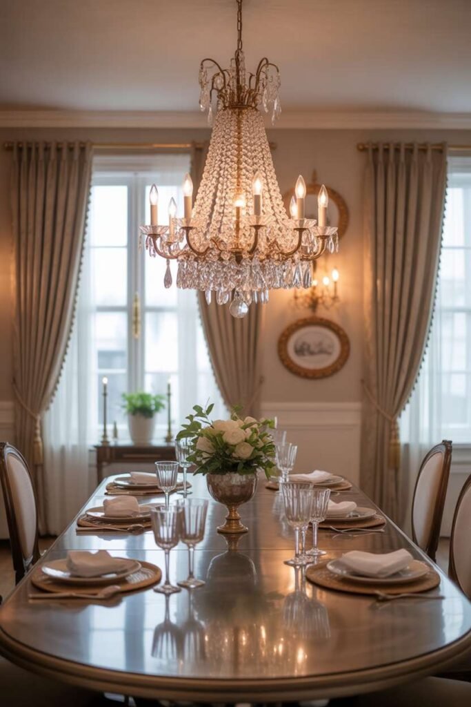 Elegant Chandelier Dining Room Setup