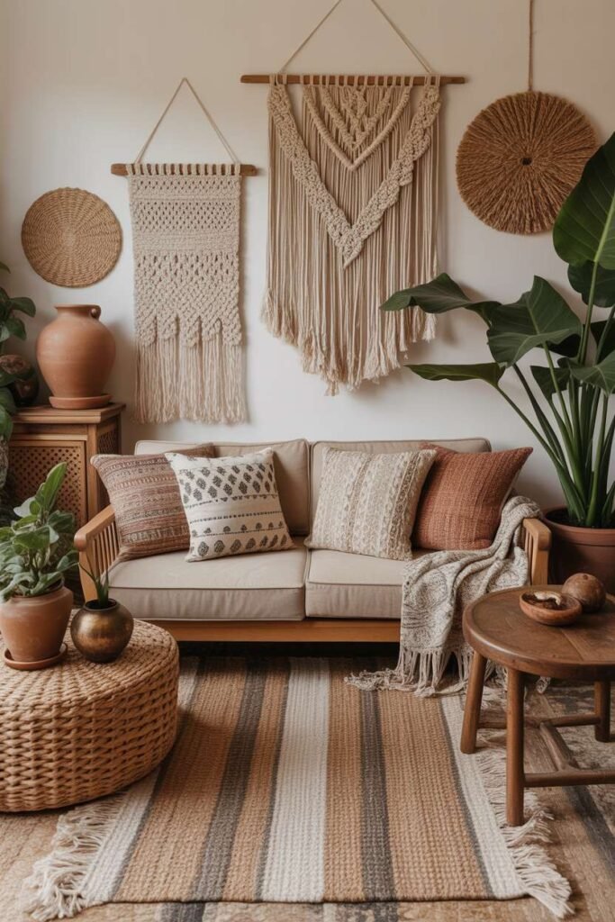 Beige Sofa with Earthy Boho Style