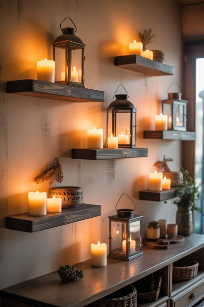 Vintage Rustic Candle Wall Shelves