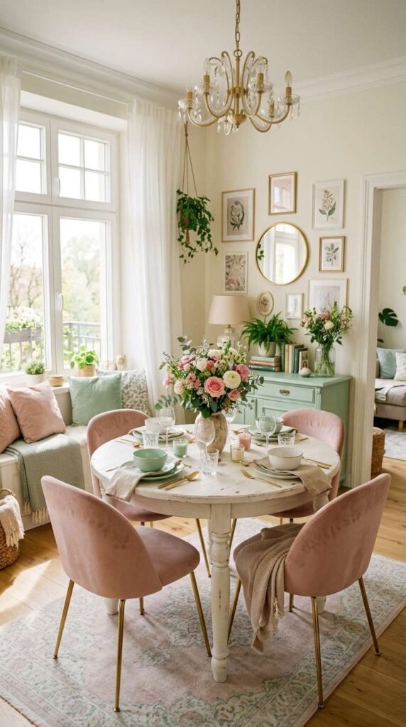 16. Soft Pastel Apartment Dining Room Decor
