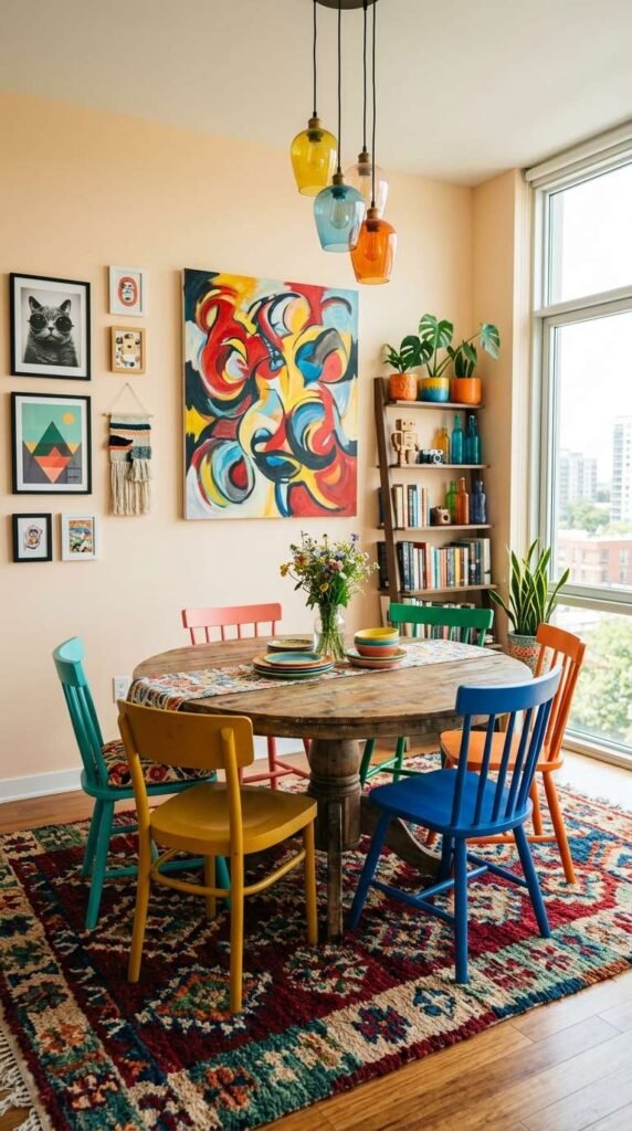 Eclectic Colorful Apartment Dining Room Decor