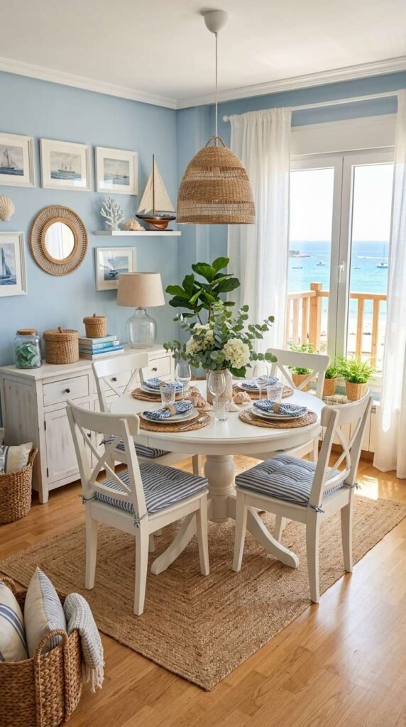 Coastal Blue and White Dining Space