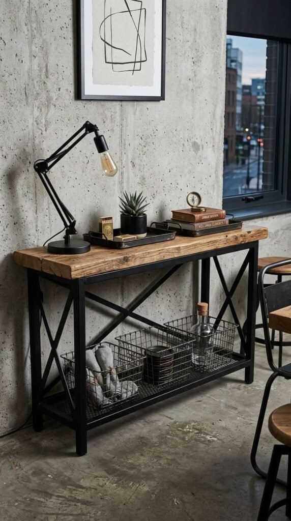 Industrial Dining Room Console Table Decor with Raw Modern Charm