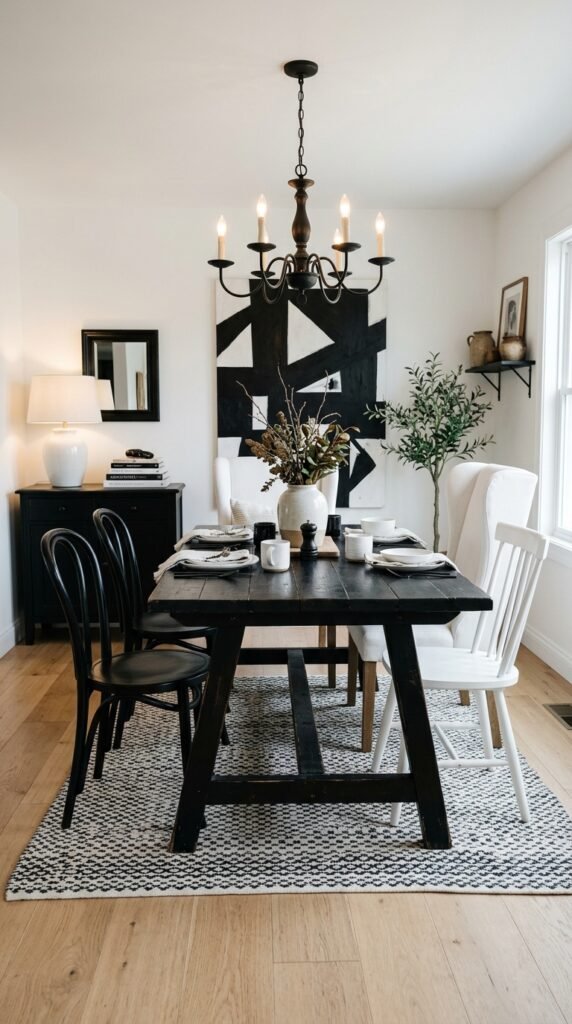 Eclectic Black and White Dining Room Furniture Mix That Works Every Time