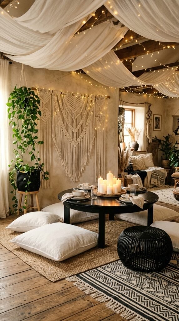 Timeless Black and White Dining Room Ideas With a Boho Twist