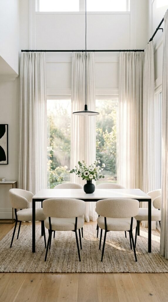 Sophisticated Black and White Dining Room Curtains for a Polished Finish