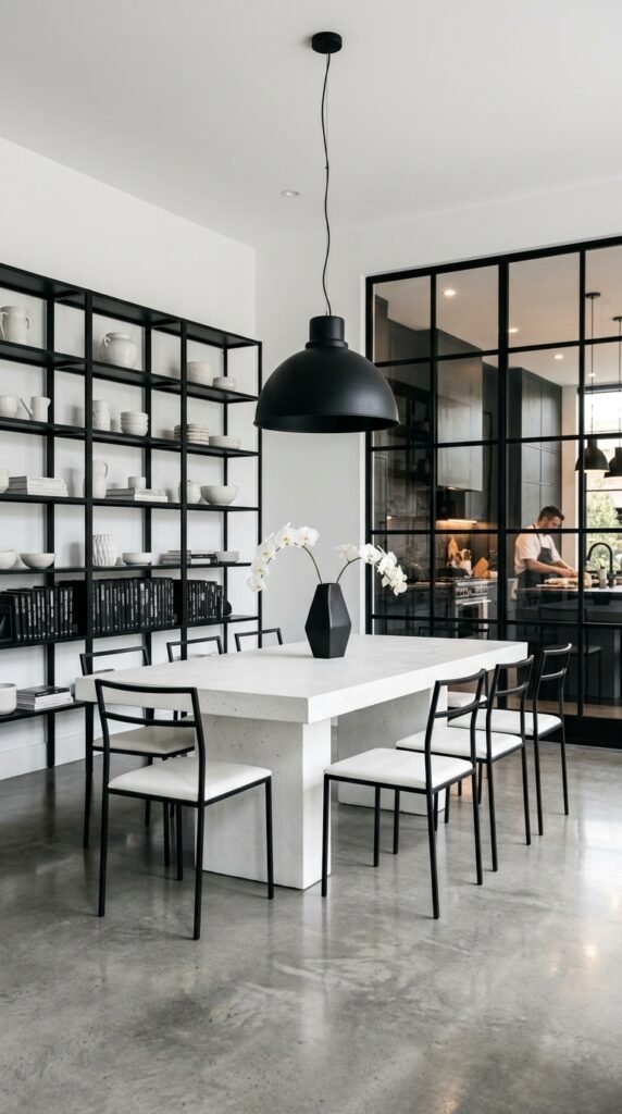 Sleek Modern Dining Room Design With Black Metal Accents Throughout