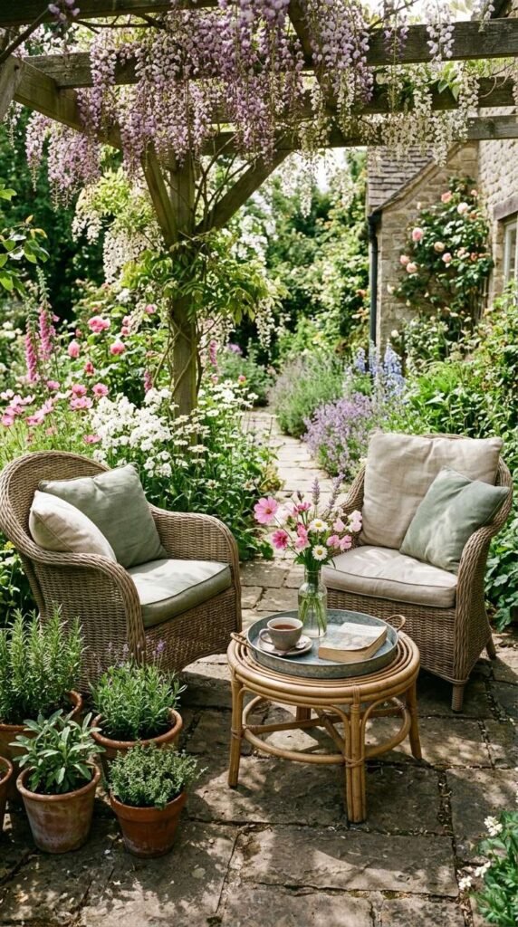  A Wicker and Rattan Outdoor Furniture Vignette with Vintage Soul