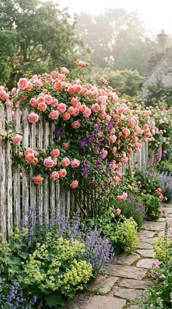 A Weathered Fence with Climbing Roses for Pure Romantic Drama