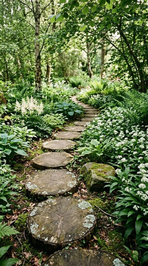 Log Slice Stepping Stones for a Woodland Garden Fairy-Tale Feel
