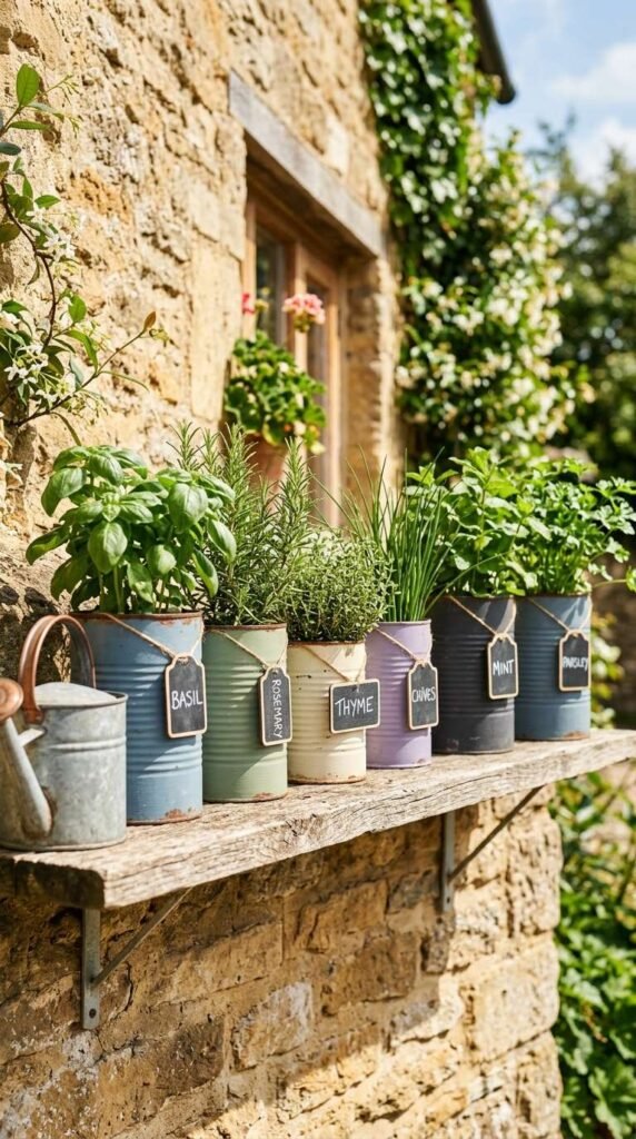 A Tin Can Herb Garden for Clever Small Space Garden Decor