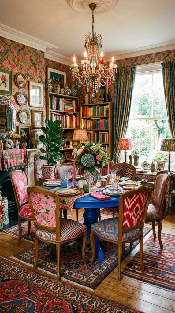 Whimsical Maximalist Dining Room Full of Color and Joy