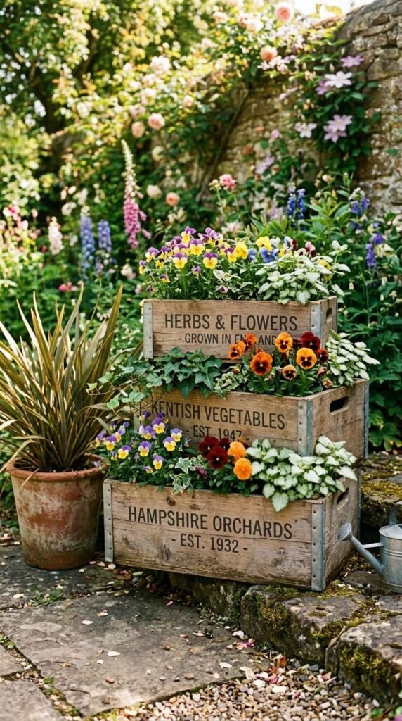 A Vintage Crate Planter Stack for Effortless Layered Garden Style