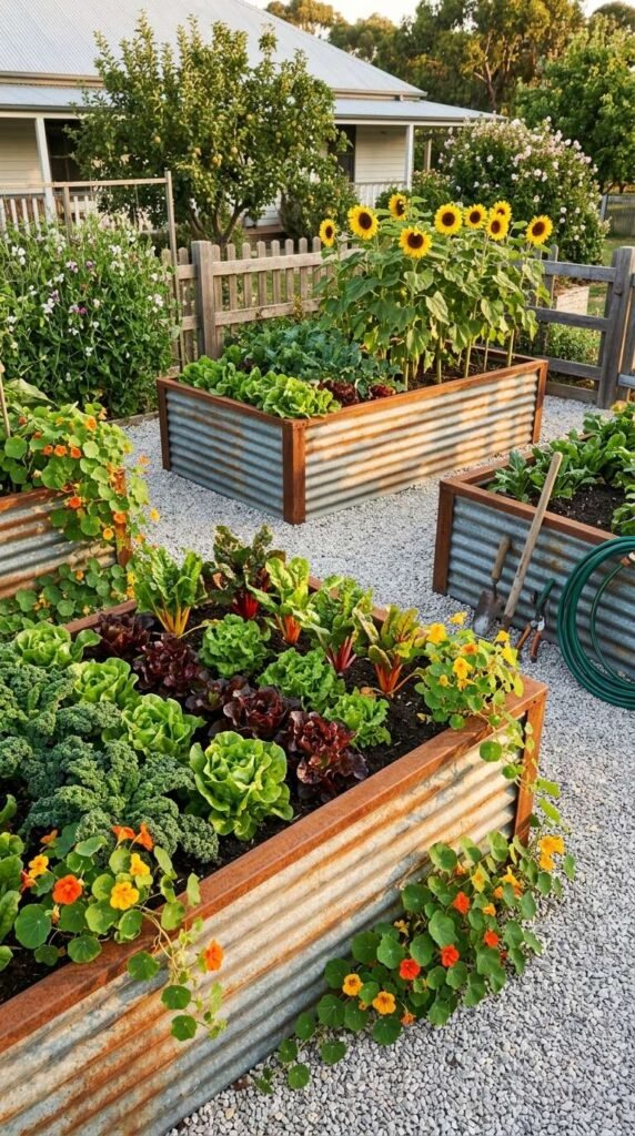 Corrugated Metal Garden Bed Borders for an Industrial Rustic Twist