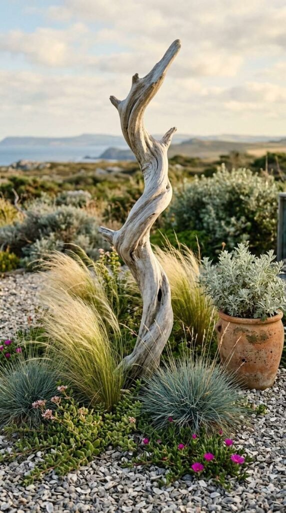 A Driftwood Garden Sculpture for Coastal Rustic Outdoor Decor
