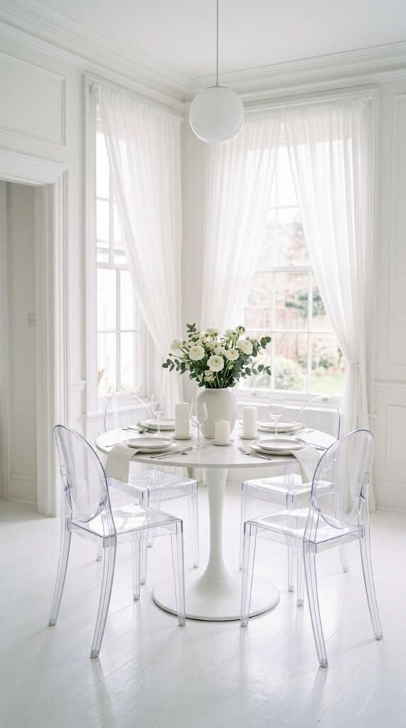 Bright and Airy All-White Dining Room