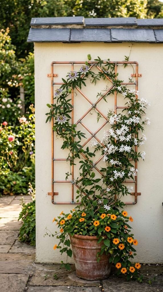 A Copper Pipe Trellis for a Warm, Stylish Modern Rustic Garden