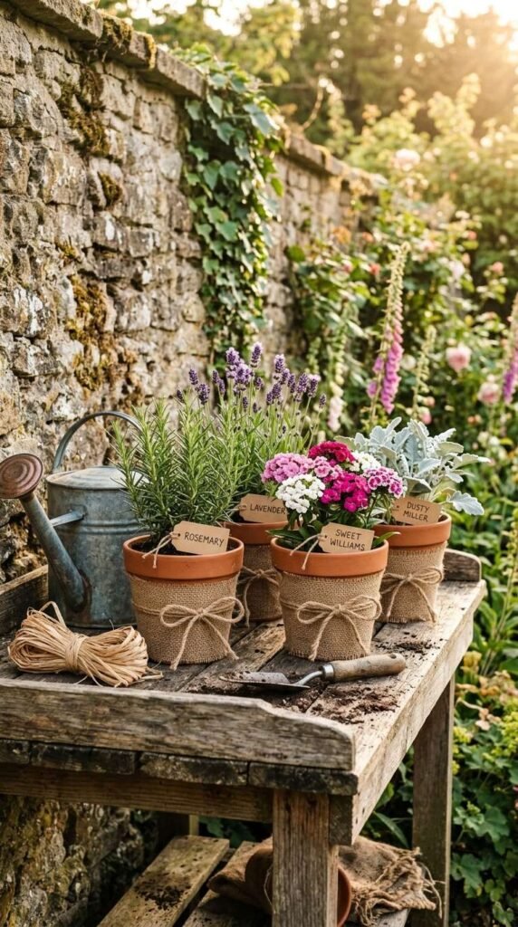 Burlap and Twine Wrapped Planters for the Simplest Rustic Garden Upgrade