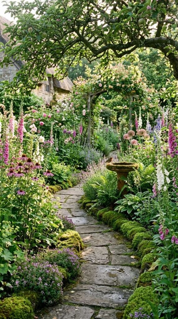A Stone Pathway with Moss Accents for Cottage Garden Character