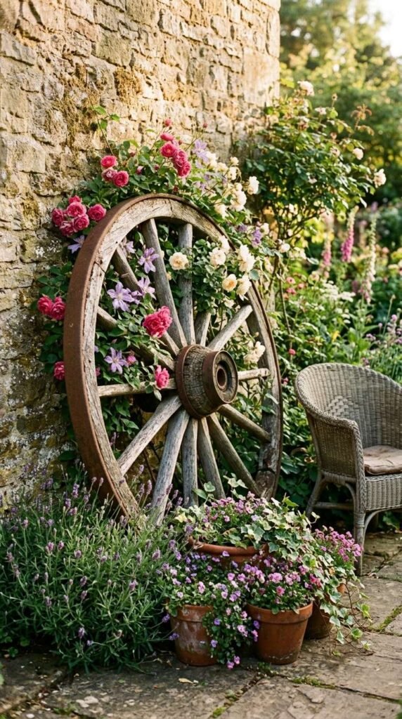 A Wagon Wheel as a Stunning Rustic Garden Focal Point