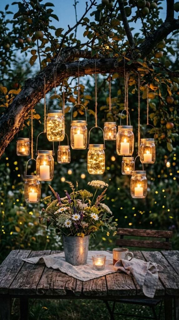 Hanging Mason Jar Lanterns for Dreamy Outdoor Ambiance