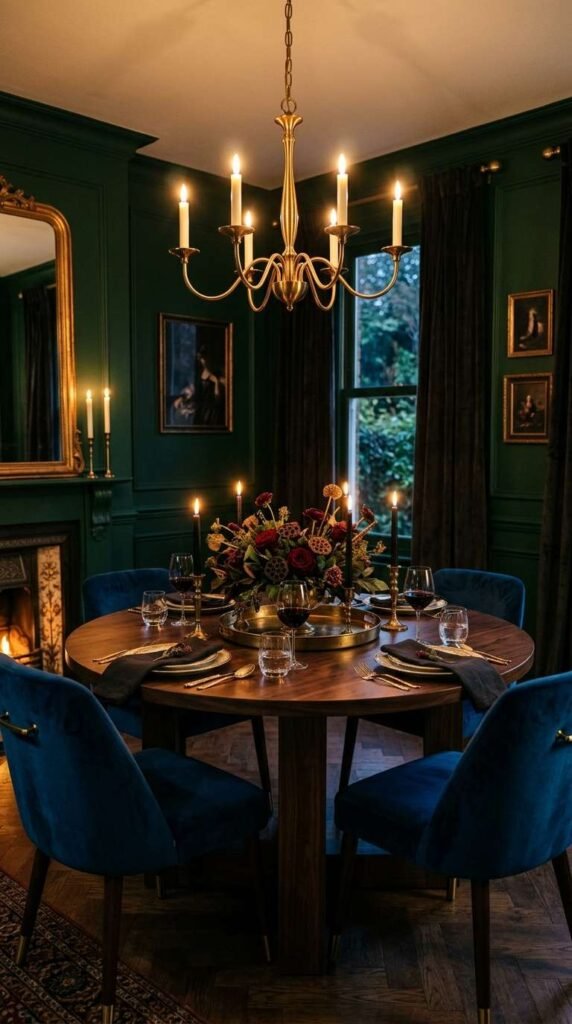 Dark Moody Dining Room With Jewel Tones