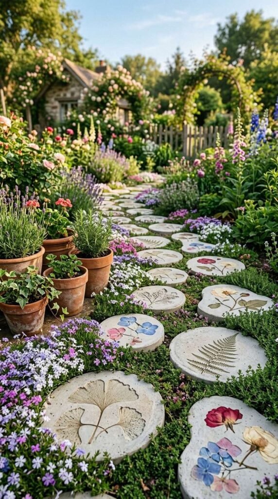 Pressed Flower Stepping Stones as the Most Personal Garden Path Decor