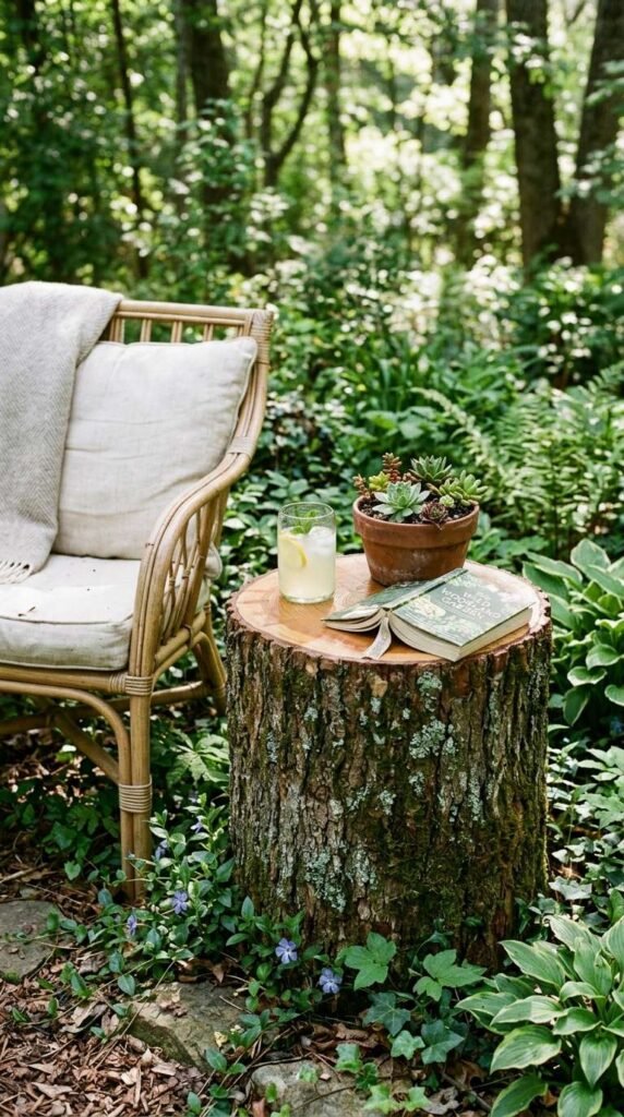 A Tree Stump Side Table for the Most Natural Garden Seating Nook