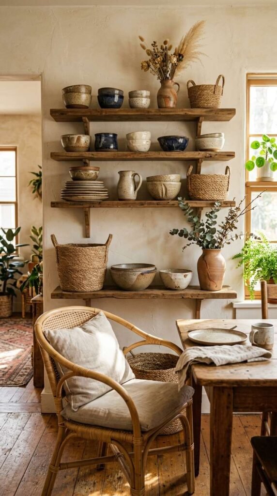 Open Shelving with Boho Pottery