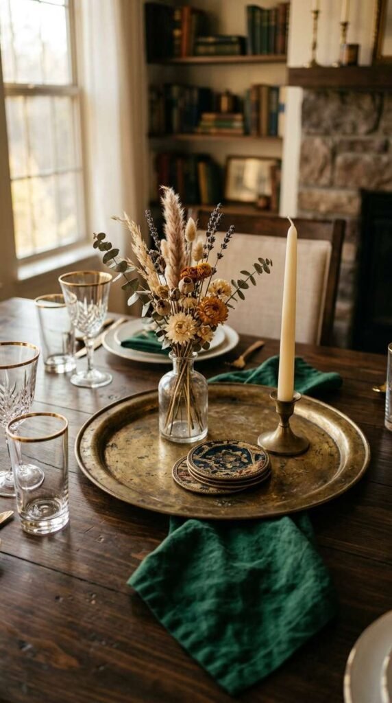 Antique Brass Tray Centerpiece