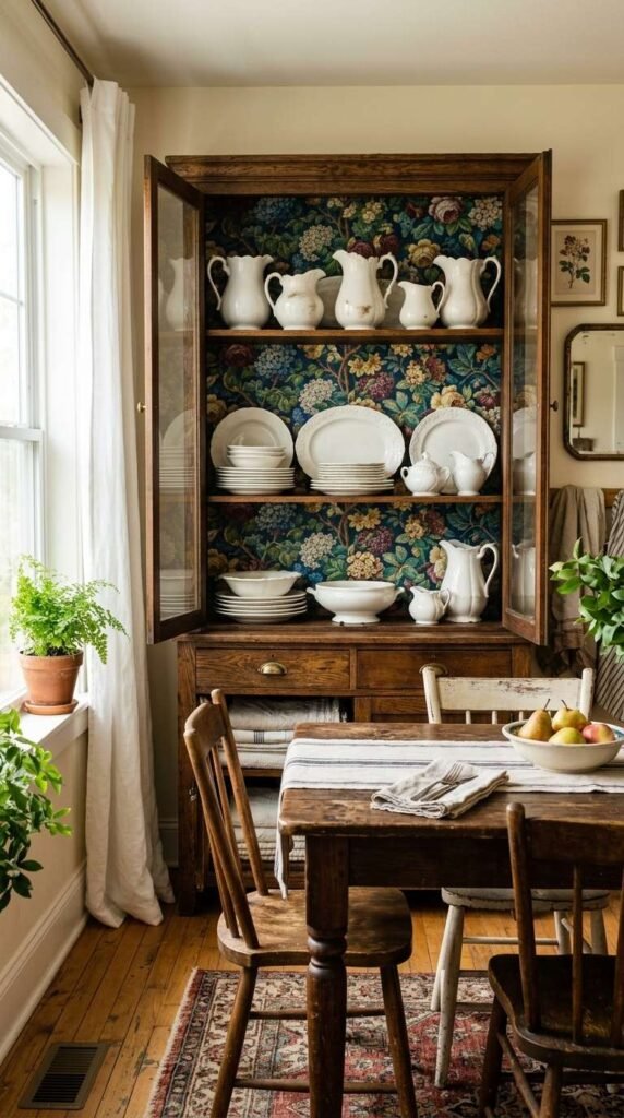 Wallpaper-Lined Hutch Interior