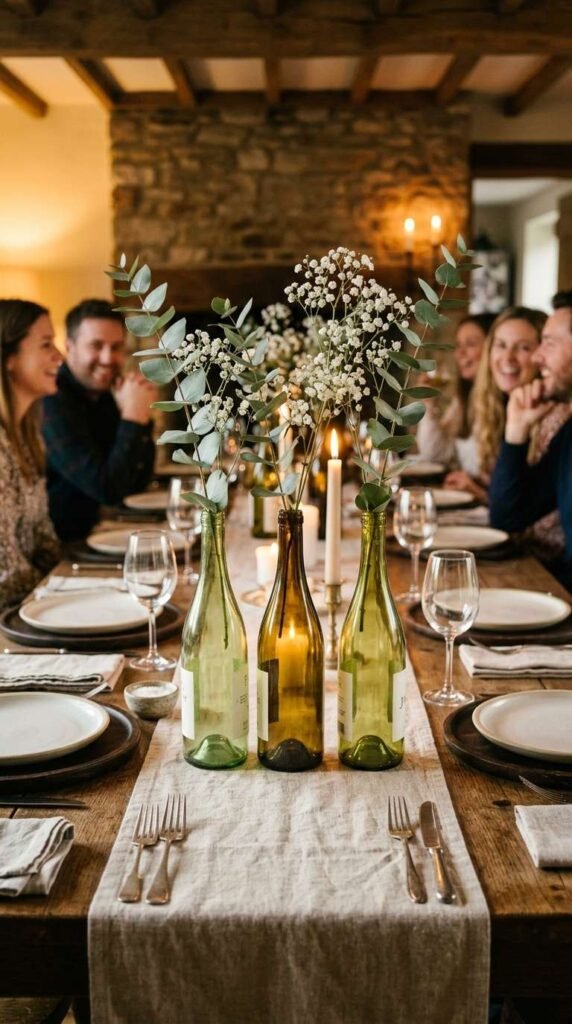 Wine Bottle Greenery Centerpiece