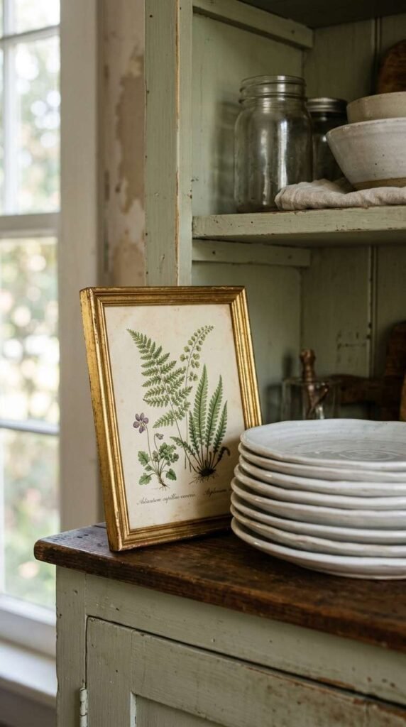 Framed Art Leaning Against the Cabinet