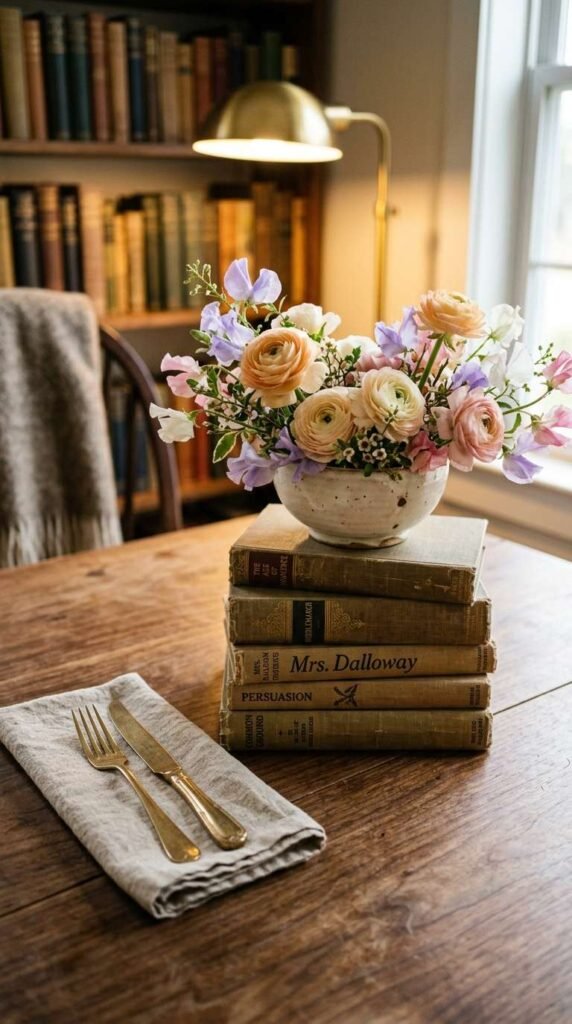Stacked Books with Floral Topper