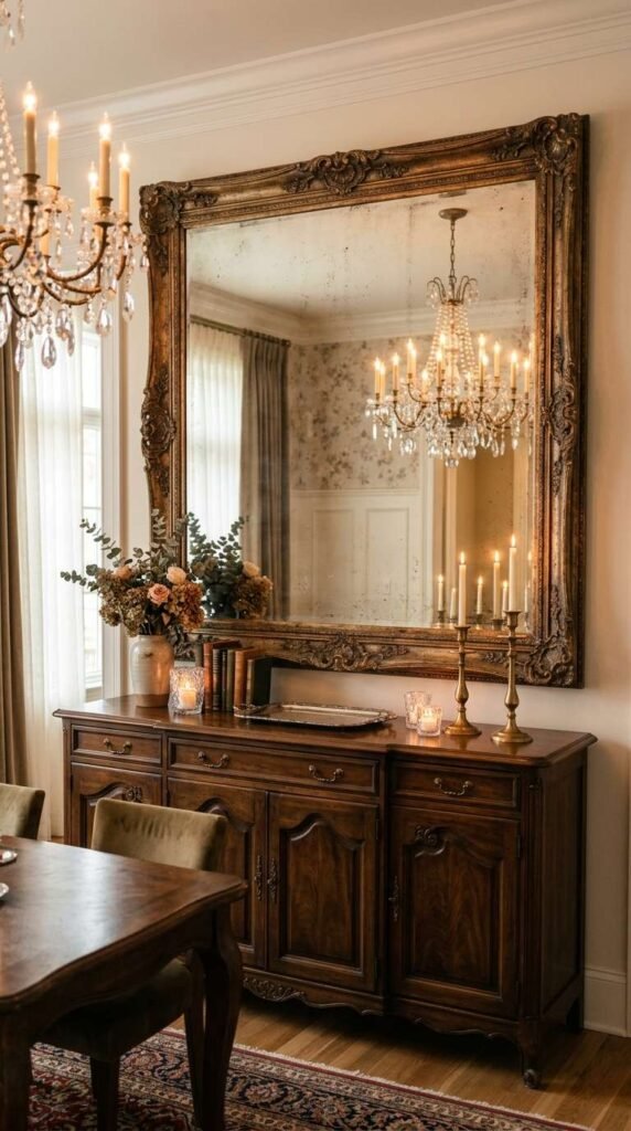 Statement Mirror Above the Buffet